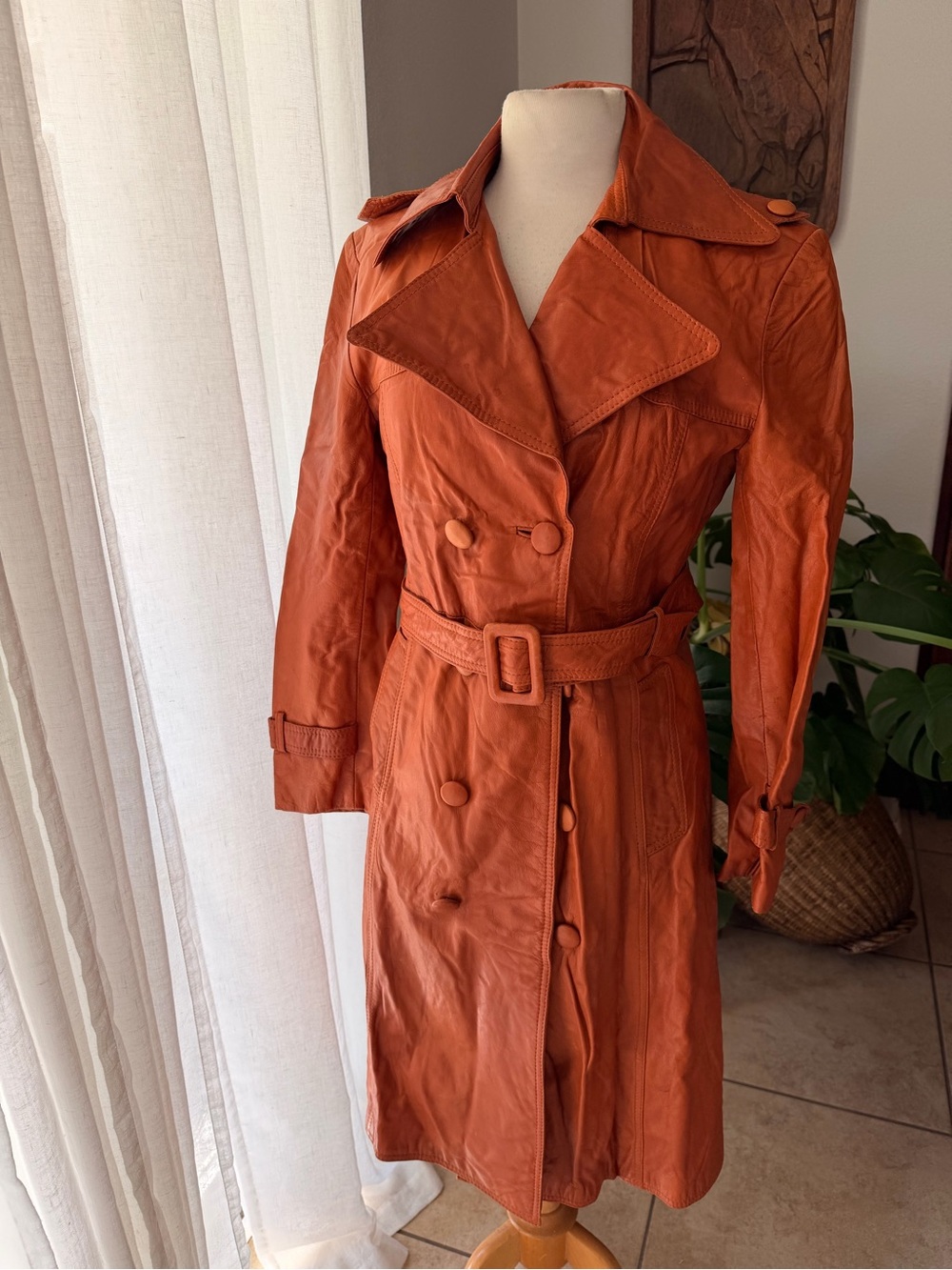 Vintage Sedgemoor Orange Leather Belted Trench Coat Korea